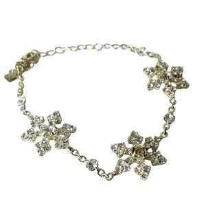 Vintage Avon Bracelet Silver Tone Rhinestone Snowflake Chain Holiday Christmas